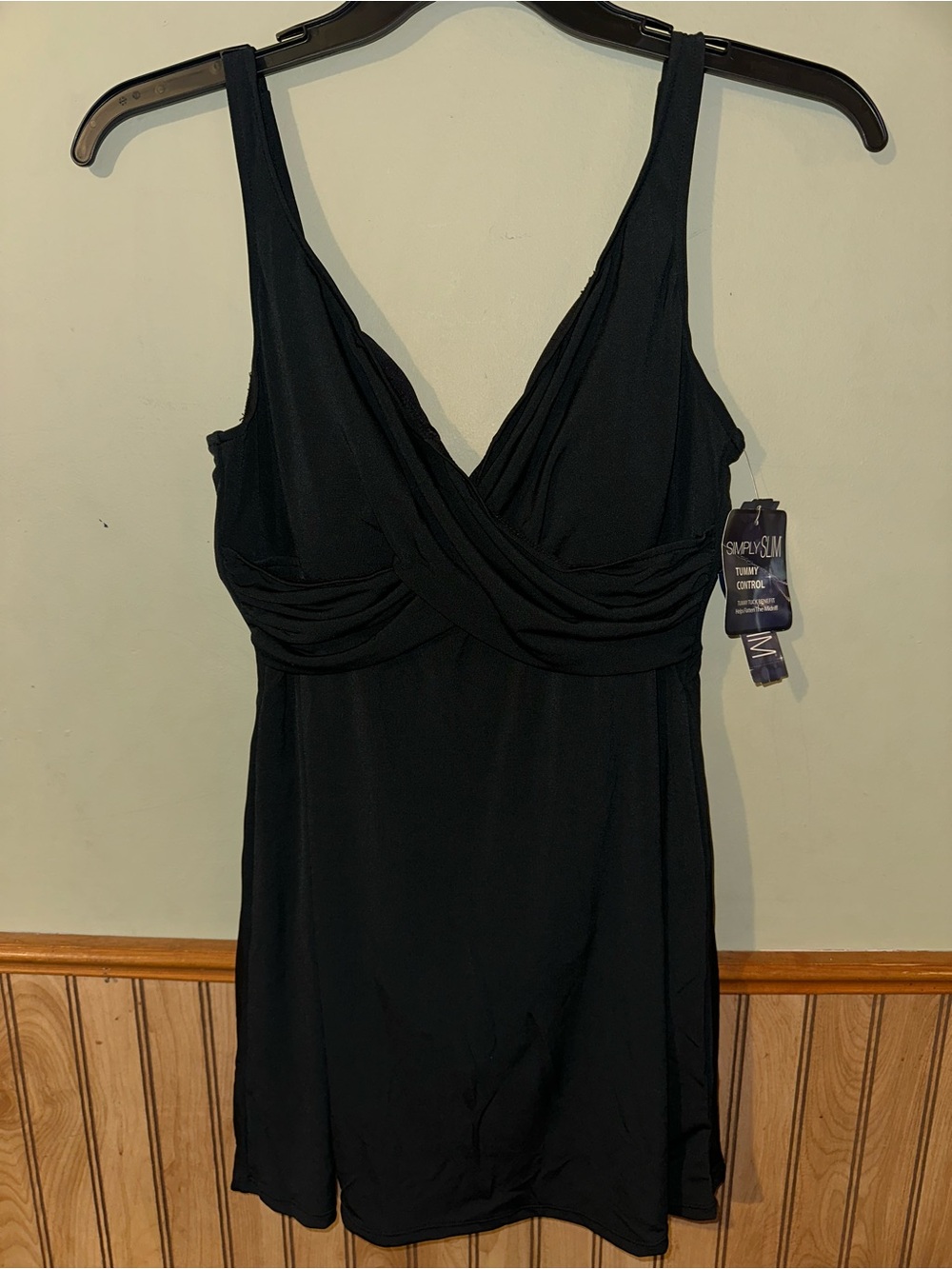 Black Sleeveless V-Neck Twist Front SWIM Dress